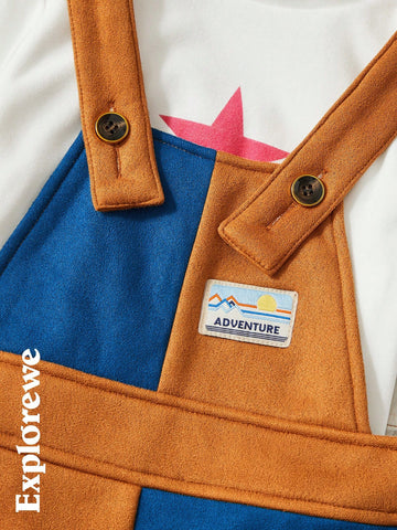 Explorewe Young Girl Trendy Casual Patchwork Color Jumpsuit, Suitable For Autumn