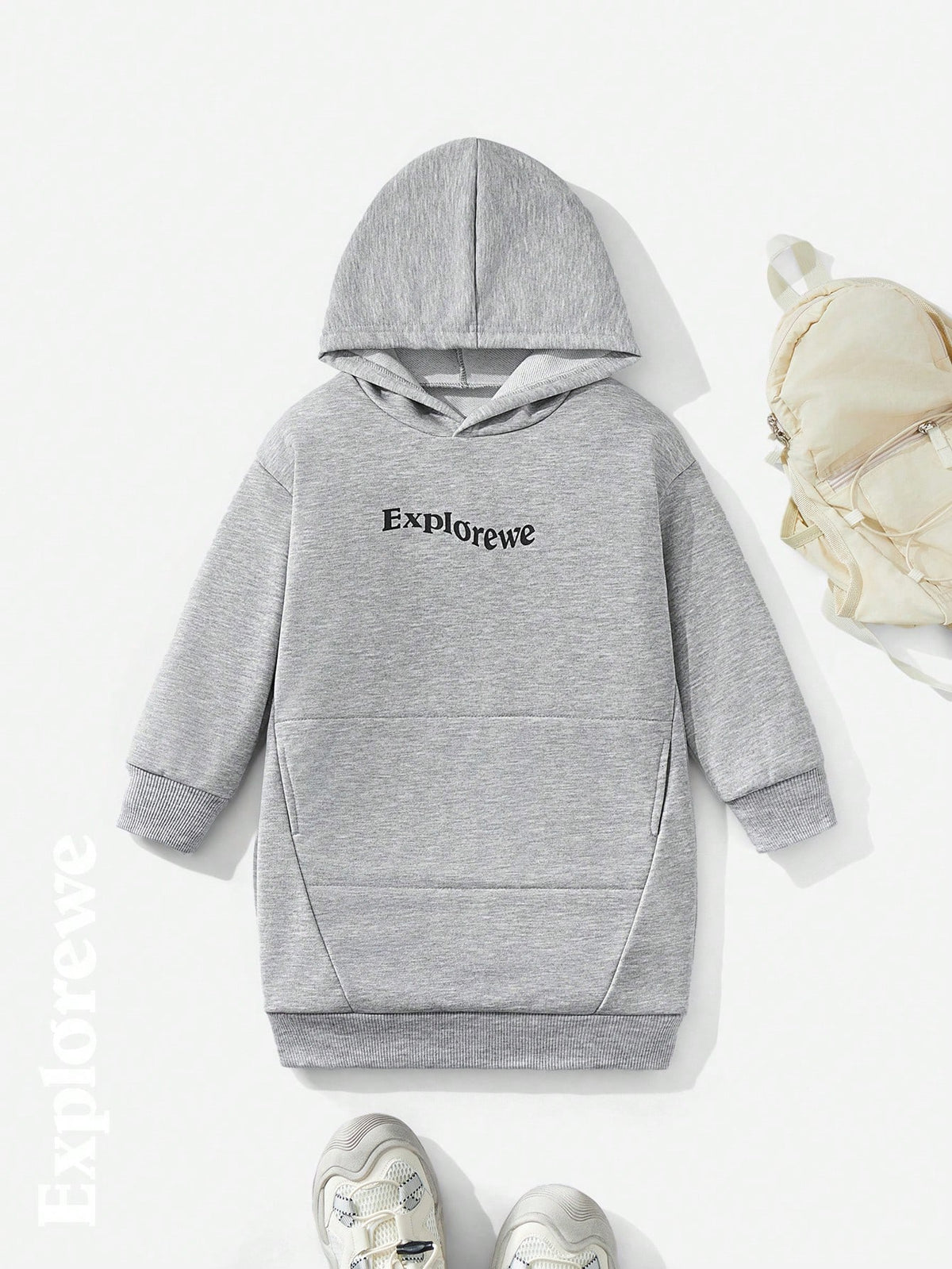 Young Girls Letter Graphic Long Sleeve Casual Hooded Sweatshirt Dress