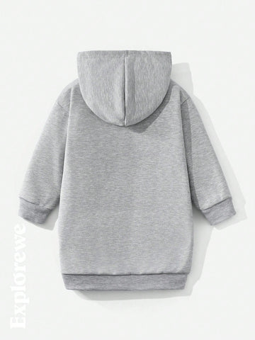 Young Girls Letter Graphic Long Sleeve Casual Hooded Sweatshirt Dress