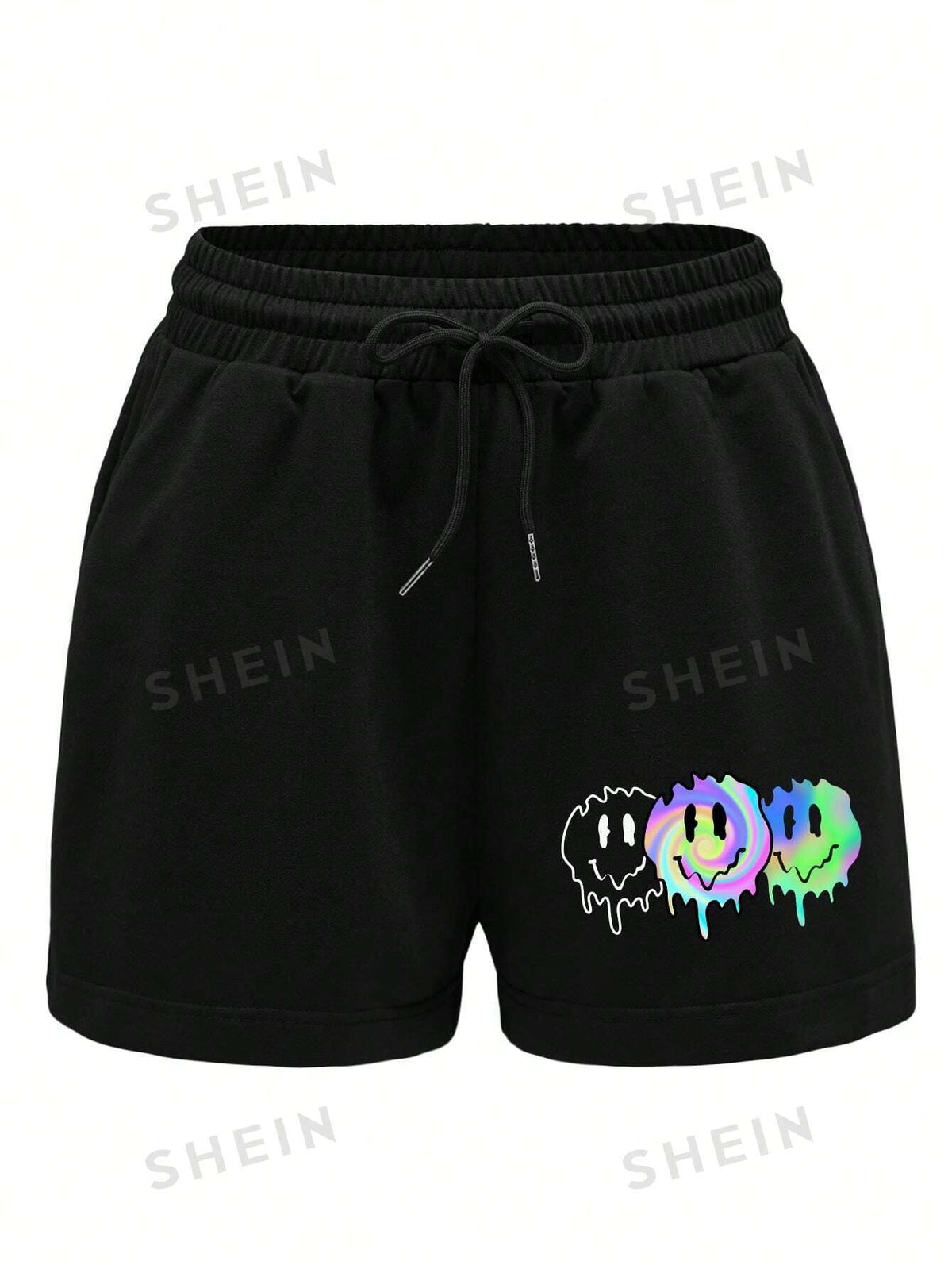 Expression Print Drawstring Waist Shorts