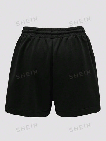 Expression Print Drawstring Waist Shorts