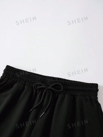 Expression Print Drawstring Waist Shorts