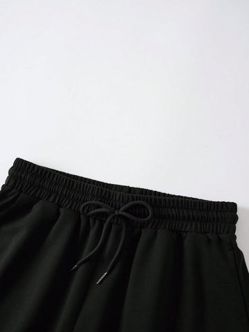 Expression Print Drawstring Waist Shorts