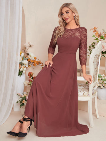 Eyelash Lace Panel Chiffon Bridesmaid Dress