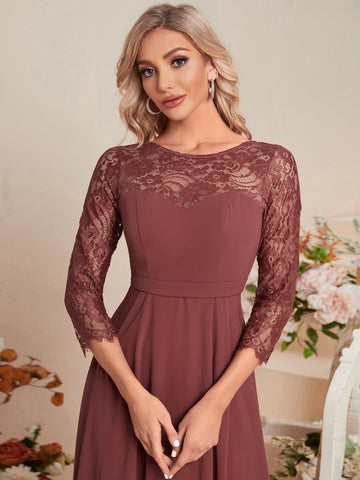 Eyelash Lace Panel Chiffon Bridesmaid Dress