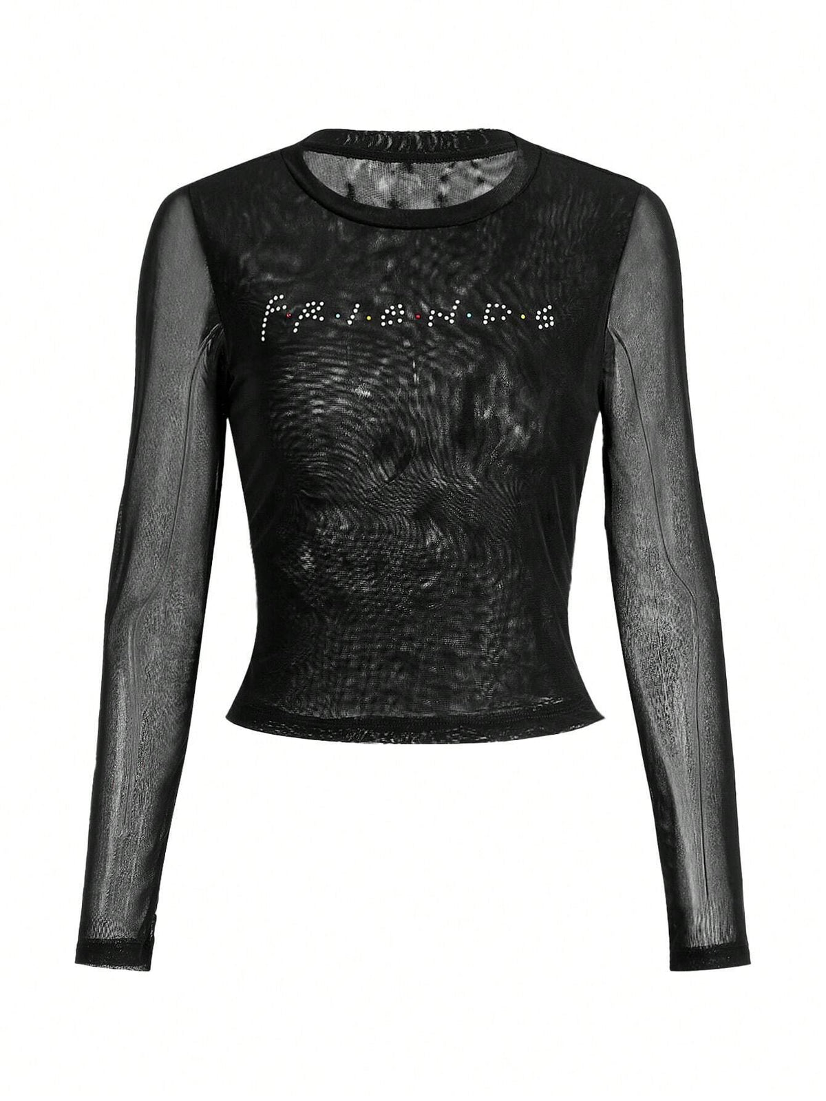 1pc Women Rhinestone Letter Graphic Fitted Long Sleeve T-Shirt, Casual Daily Wear For Autumn