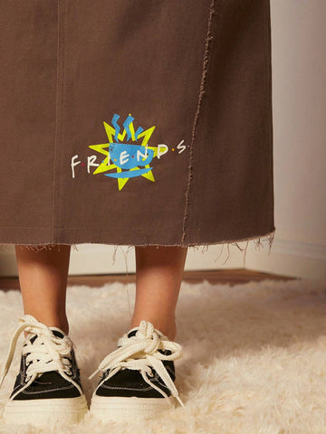 FRIENDS Letter Graphic Slant Pocket Skirt