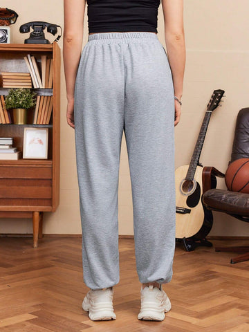 FRIENDS Casual Elastic Waist Drawstring Cuffed Sweatpants With Letter Pattern