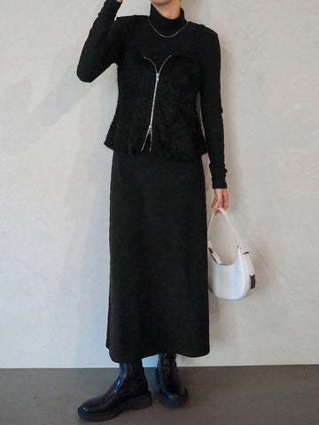 FRIFUL 2pcs Women's Solid Color Front Zipper Long Sleeve Top And Mini Skirt Casual Suit