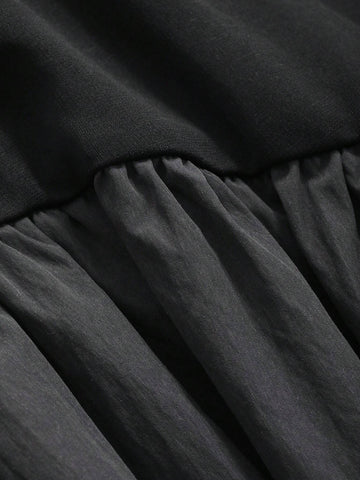 FRIFUL Color Block Loose Fit Round Neck Straight Dress