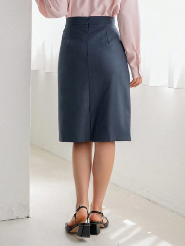 FRIFUL Elegant Women's Solid Color Pleated Skirt, Suitable For Commuting