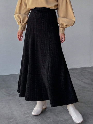 FRIFUL High Waist Solid A-line Skirt