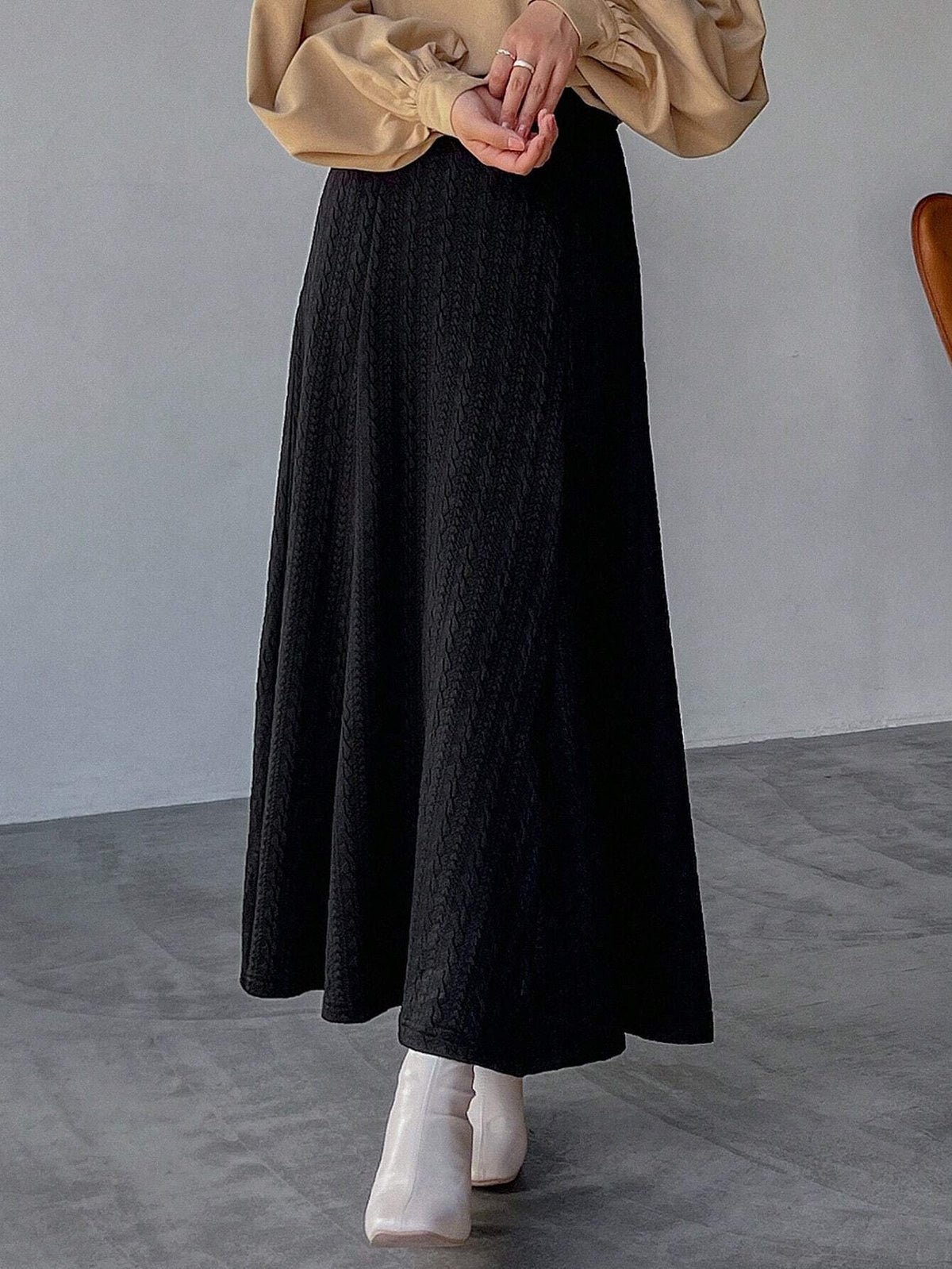 FRIFUL High Waist Solid A-line Skirt