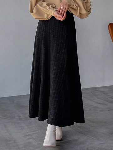 FRIFUL High Waist Solid A-line Skirt