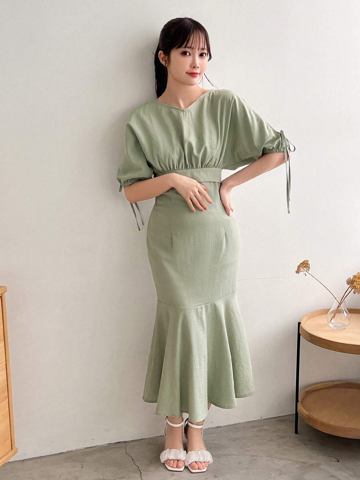 FRIFUL Hollow Out Shoulder Blouse And Strap Detail Waist Lady Dress 2 Piece Set