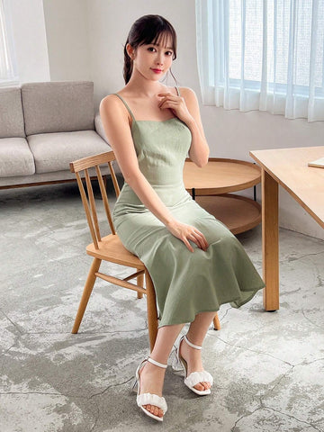 FRIFUL Hollow Out Shoulder Blouse And Strap Detail Waist Lady Dress 2 Piece Set