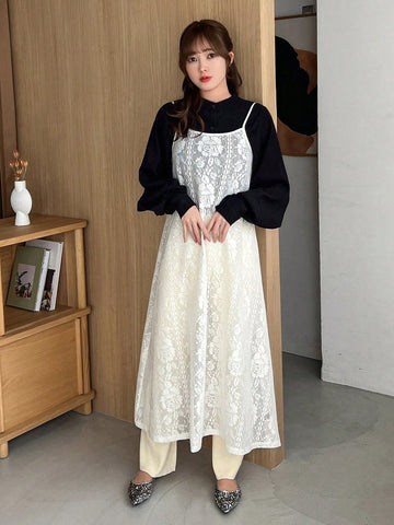 FRIFUL Lace Spaghetti Strap Dress For Women