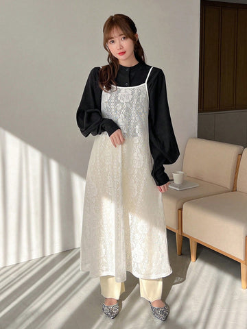 FRIFUL Lace Spaghetti Strap Dress For Women