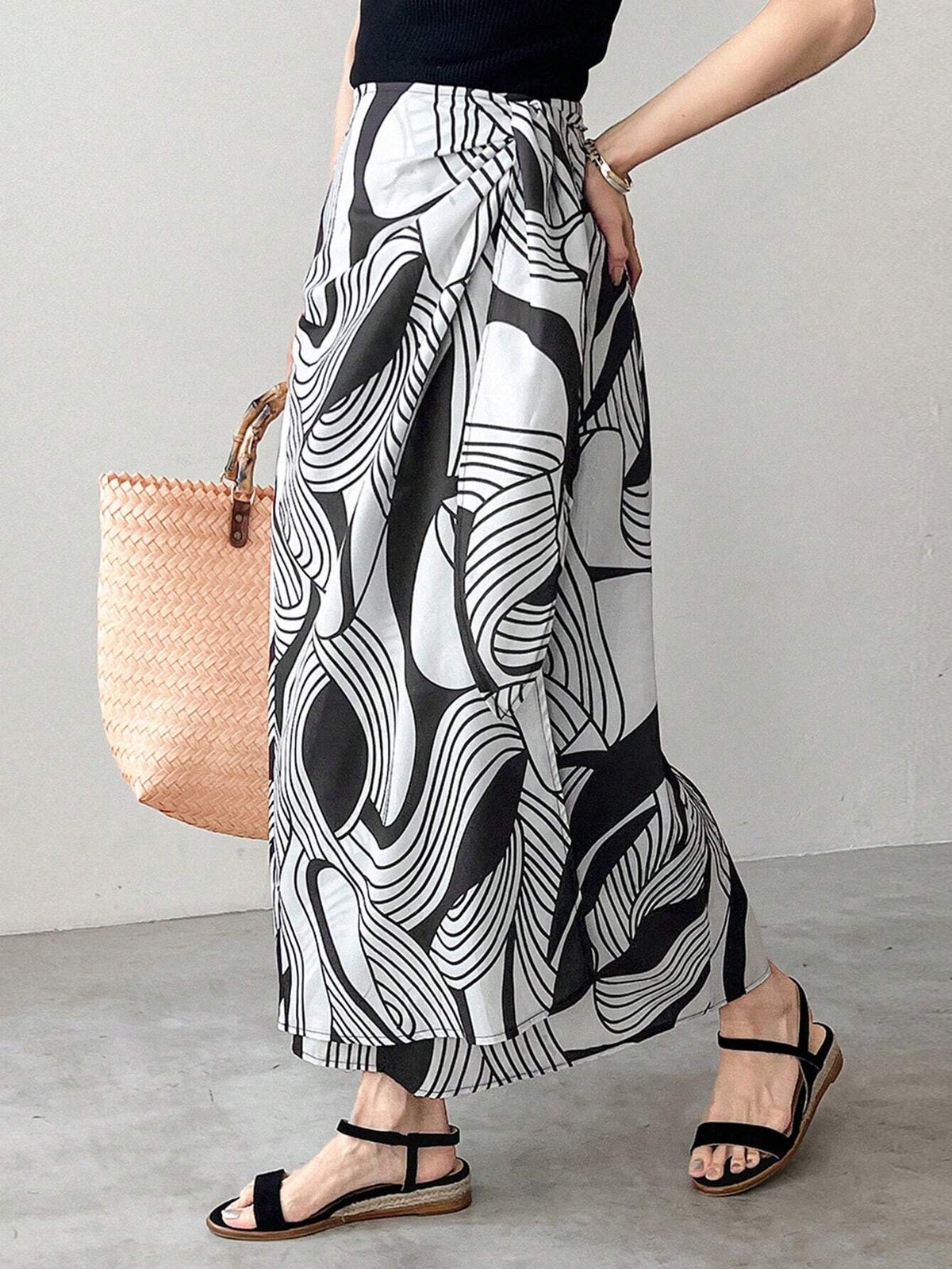 FRIFUL Ladies' Allover Print Side Knot Long Skirt