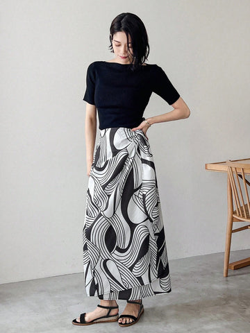 FRIFUL Ladies' Allover Print Side Knot Long Skirt