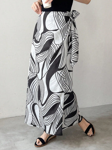 FRIFUL Ladies' Allover Print Side Knot Long Skirt