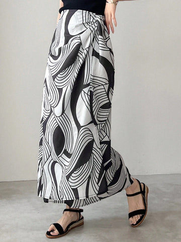 FRIFUL Ladies' Allover Print Side Knot Long Skirt