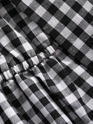 FRIFUL Ladies' Plaid Printed Short Sleeve Shirt With Bow Decoration, Summer