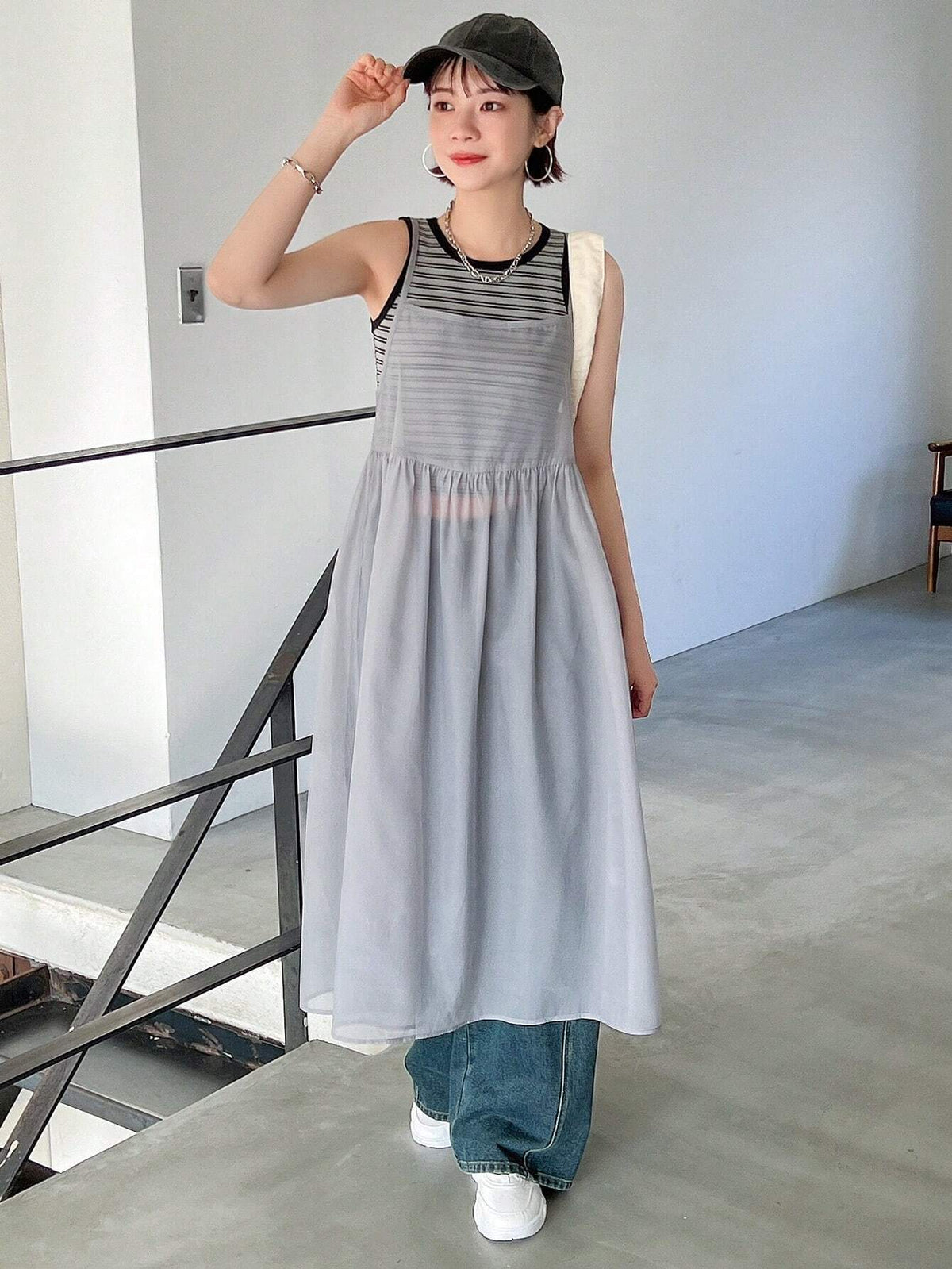FRIFUL Ladies' Plain Color Perspetive Suspender Dress