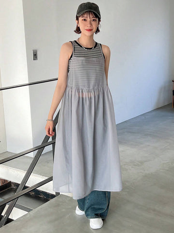 FRIFUL Ladies' Plain Color Perspetive Suspender Dress