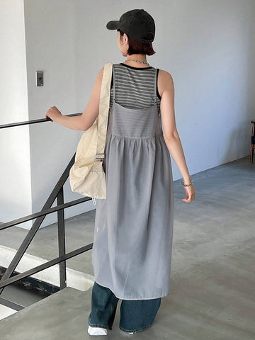 FRIFUL Ladies' Plain Color Perspetive Suspender Dress
