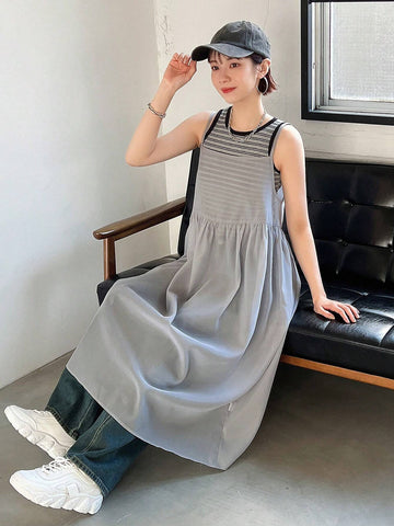 FRIFUL Ladies' Plain Color Perspetive Suspender Dress