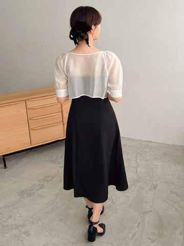 FRIFUL Ladies' Short Sleeve Top With Flounced Hem And Skirt Set, Perfect For Summer