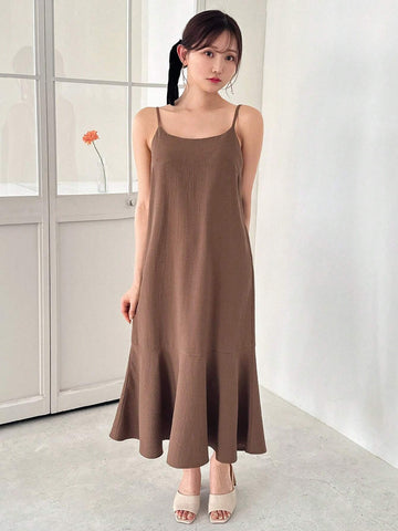 FRIFUL Ladies" Spring And Summer Casual Color-Block Lace-Up Bubble Sleeve Top And Solid Color Mermaid Cami Dress Combo