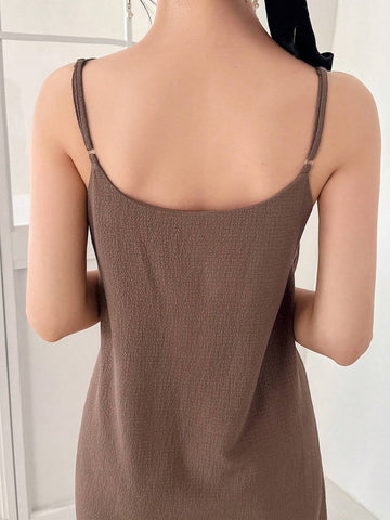 FRIFUL Ladies" Spring And Summer Casual Color-Block Lace-Up Bubble Sleeve Top And Solid Color Mermaid Cami Dress Combo