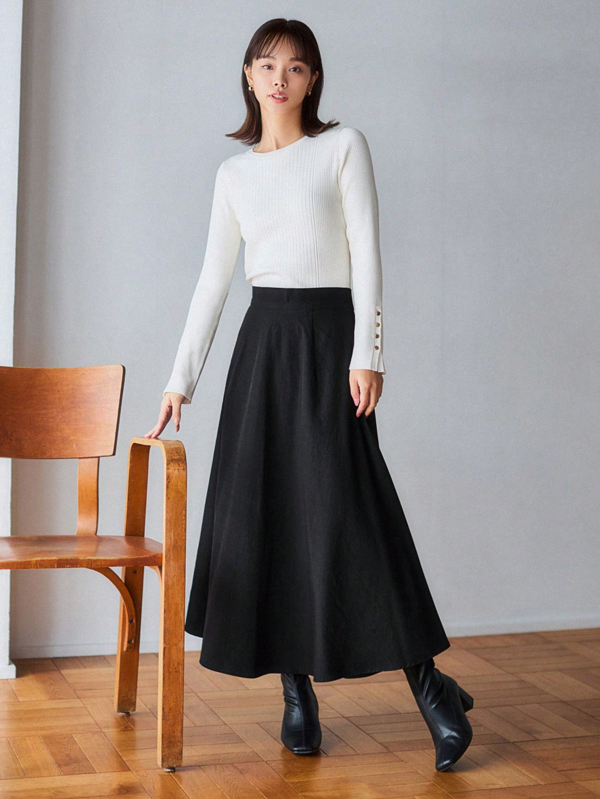 FRIFUL Solid A-line Skirt