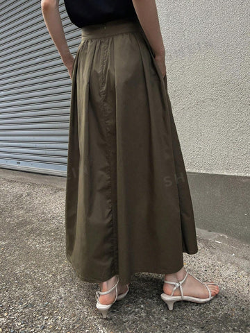 FRIFUL Solid Tie Front Flare Skirt