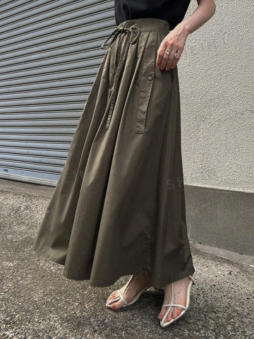 FRIFUL Solid Tie Front Flare Skirt