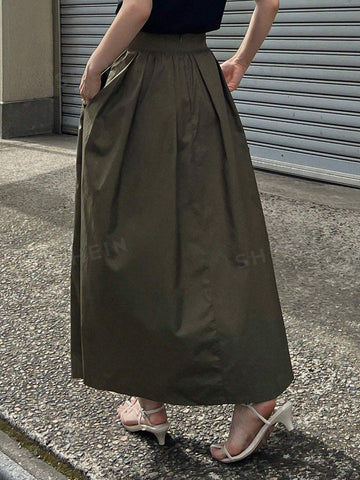 FRIFUL Solid Tie Front Flare Skirt