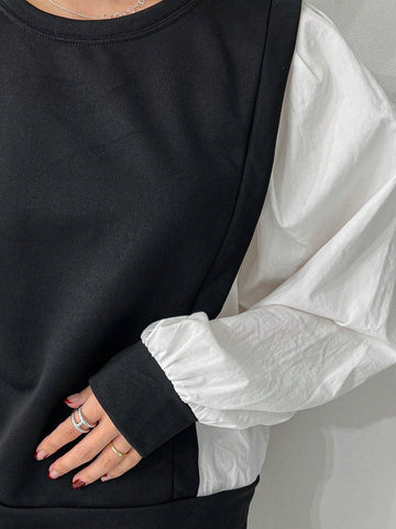 Women Casual Color-Block Splice Faux Two-Piece Shirt, Autumn