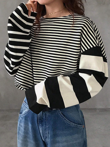 Women Casual Round Neck Long Sleeve Striped T-Shirt