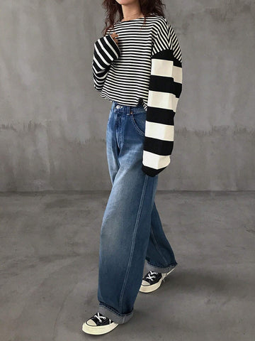 Women Casual Round Neck Long Sleeve Striped T-Shirt