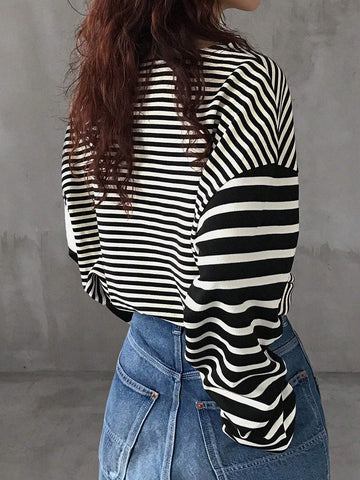 Women Casual Round Neck Long Sleeve Striped T-Shirt