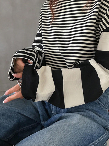 Women Casual Round Neck Long Sleeve Striped T-Shirt