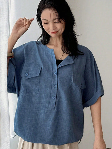 FRIFUL Women Casual Solid Color Batwing Sleeve Blouse, Business & Leisure, Summer