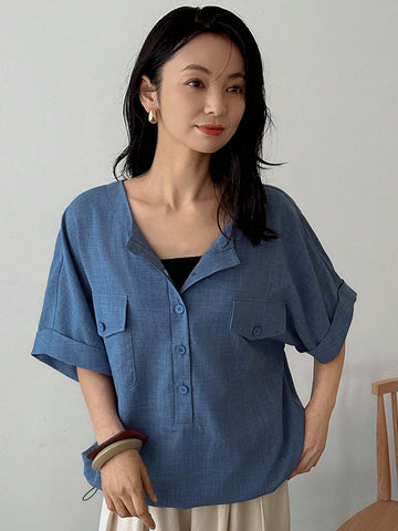 FRIFUL Women Casual Solid Color Batwing Sleeve Blouse, Business & Leisure, Summer