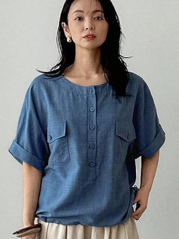 FRIFUL Women Casual Solid Color Batwing Sleeve Blouse, Business & Leisure, Summer