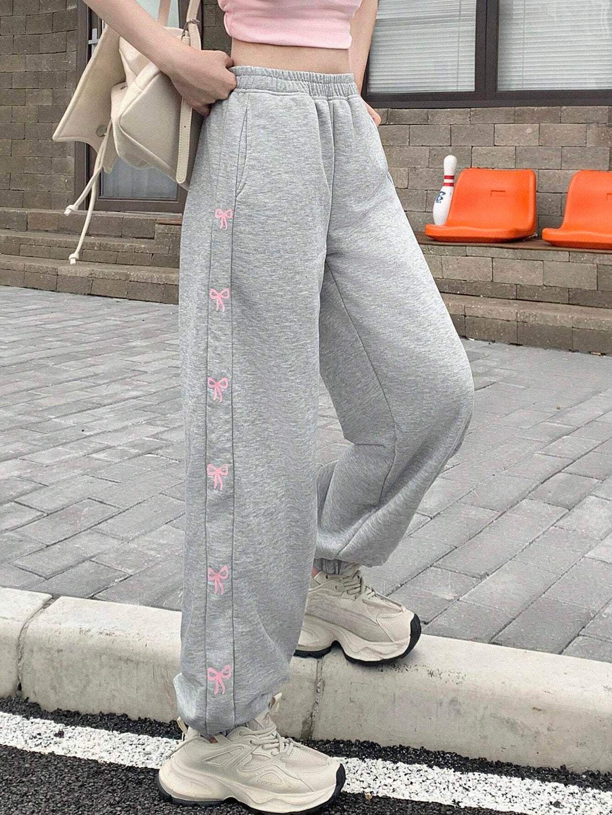FRIFUL Women Casual Sweatpants With Bowknot Pattern And Pockets