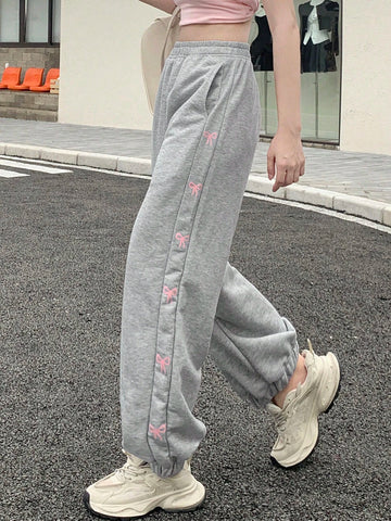 FRIFUL Women Casual Sweatpants With Bowknot Pattern And Pockets