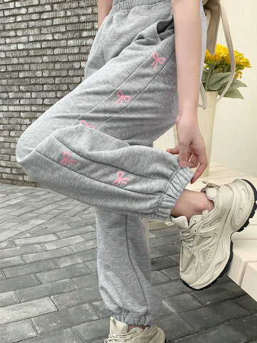 FRIFUL Women Casual Sweatpants With Bowknot Pattern And Pockets