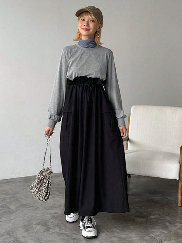 FRIFUL Women Color Block Mid-Length Dress